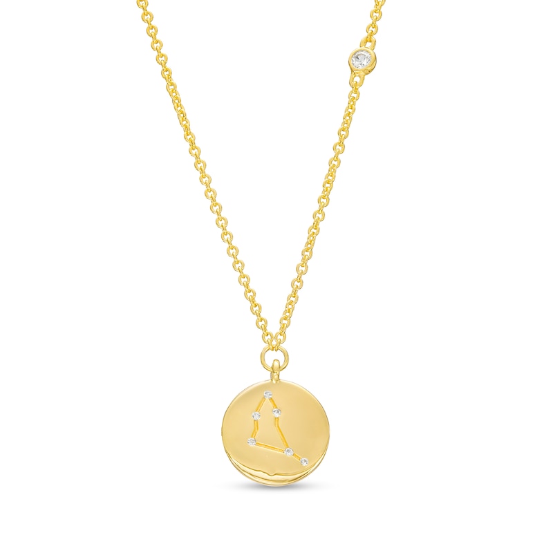 Main Image 1 of White Lab-Created Sapphire Capricorn Constellation Disc Necklace in Sterling Silver with 18K Gold Plate