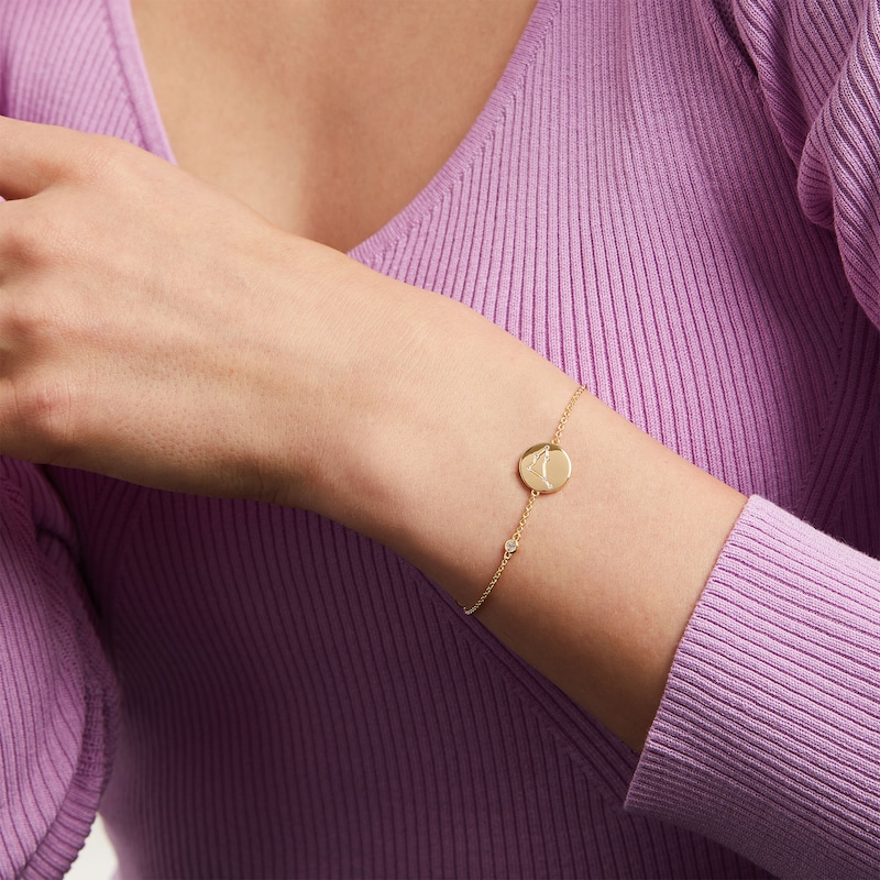 Main Image 2 of White Lab-Created Sapphire Capricorn Constellation Disc Bracelet in Sterling Silver with 18K Gold Plate - 8"