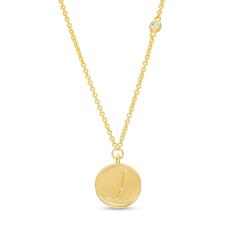 Main Image 1 of White Lab-Created Sapphire Aries Constellation Disc Necklace in Sterling Silver with 18K Gold Plate