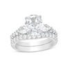 Thumbnail Image 1 of Oval White Lab-Created Sapphire Leaf-Sides Bridal Set in Sterling Silver