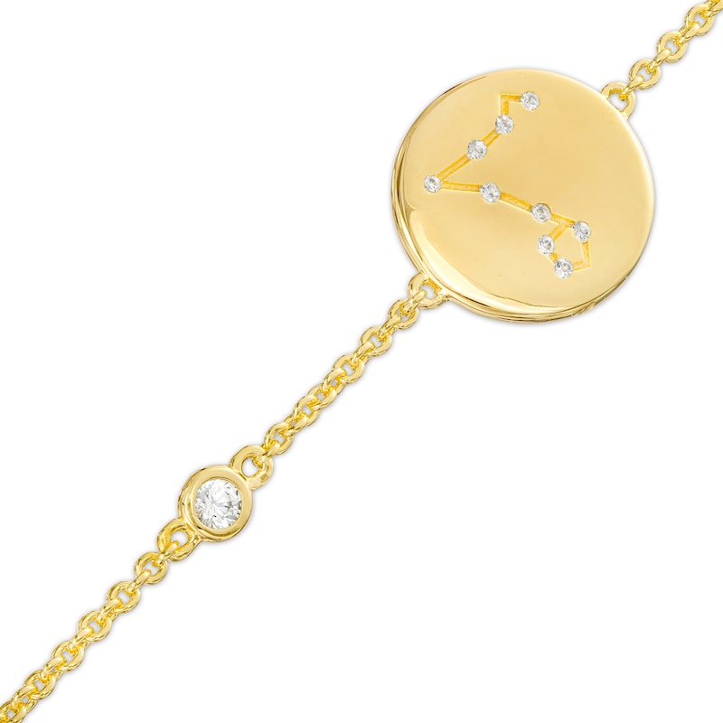 Main Image 1 of White Lab-Created Sapphire Pisces Constellation Disc Bracelet in Sterling Silver with 18K Gold Plate - 8"