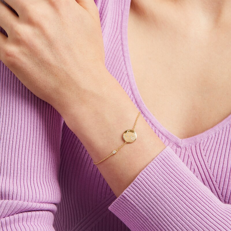 Main Image 2 of White Lab-Created Sapphire Pisces Constellation Disc Bracelet in Sterling Silver with 18K Gold Plate - 8"