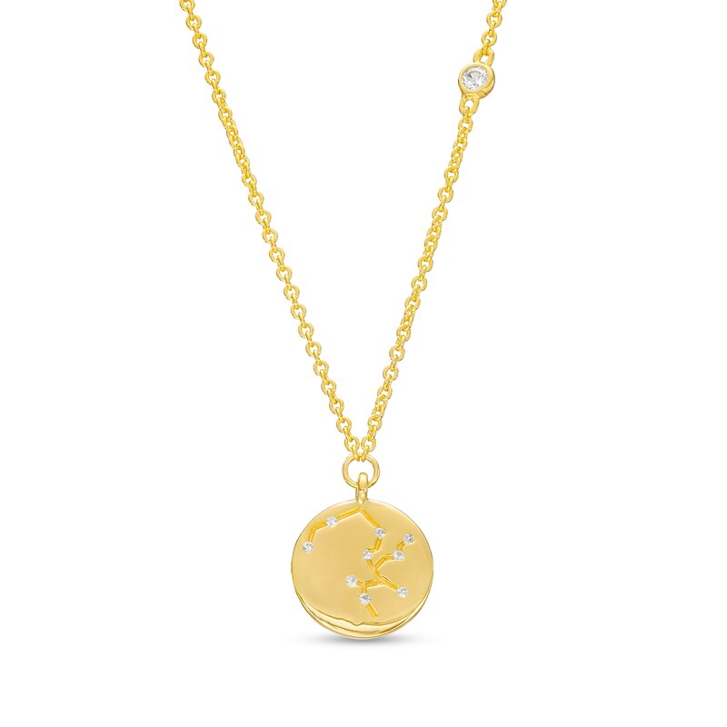 Main Image 1 of White Lab-Created Sapphire Sagittarius Constellation Disc Necklace in Sterling Silver with 18K Gold Plate