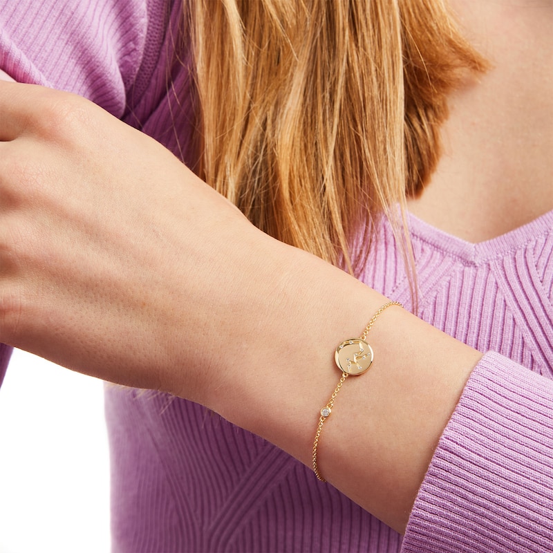Main Image 2 of White Lab-Created Sapphire Sagittarius Constellation Disc Bracelet in Sterling Silver with 18K Gold Plate - 8"
