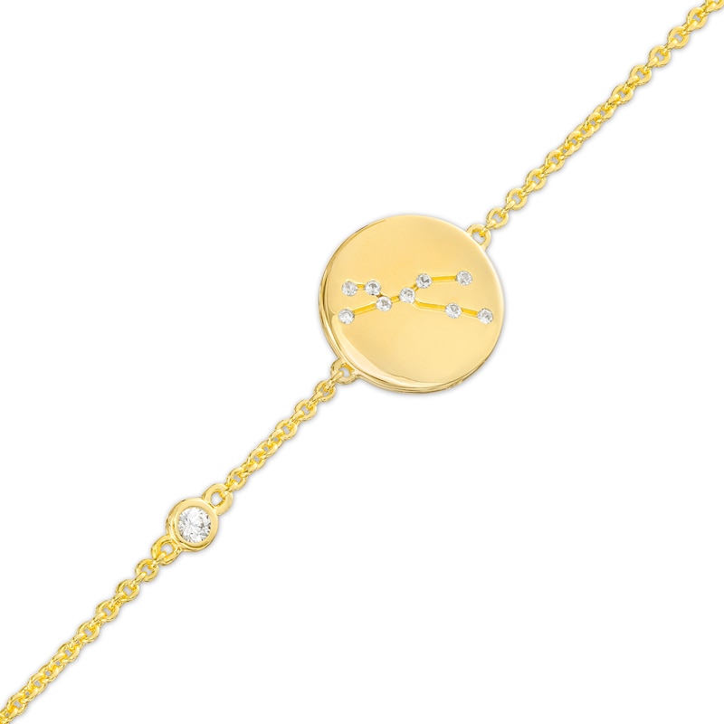 Main Image 1 of White Lab-Created Sapphire Taurus Constellation Disc Bracelet in Sterling Silver with 18K Gold Plate - 8"