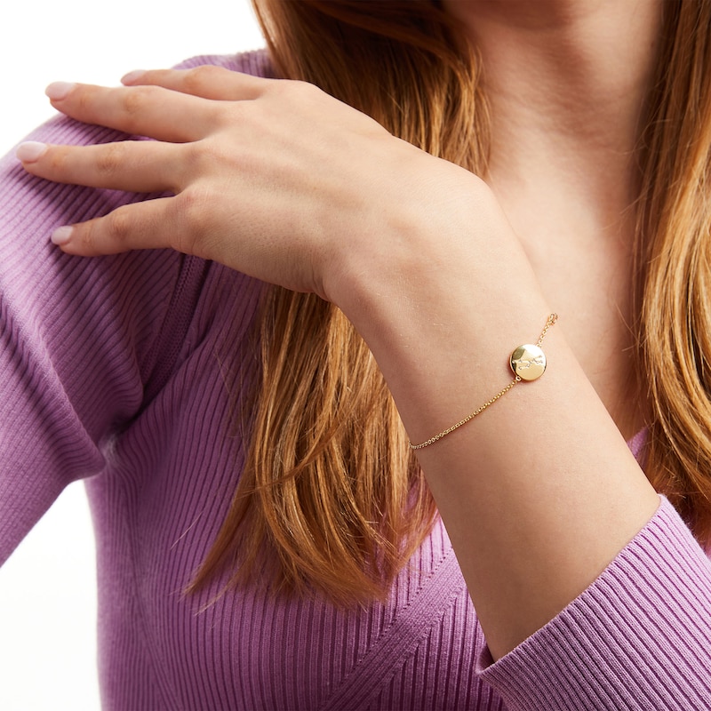 Main Image 2 of White Lab-Created Sapphire Taurus Constellation Disc Bracelet in Sterling Silver with 18K Gold Plate - 8"