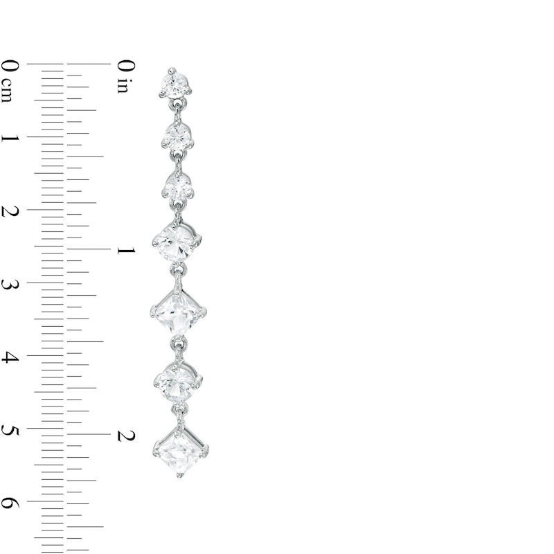 Main Image 3 of Princess-Cut and Round White Lab-Created Sapphire Alternating Drop Earrings in Sterling Silver