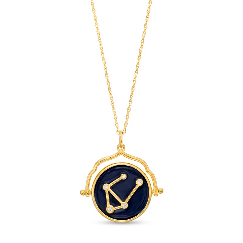Main Image 1 of White Lab-Created Sapphire Libra Blue Enamel Flip Disc Pendant in Sterling Silver with 18K Gold Plate