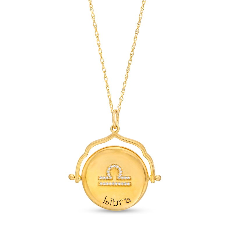Main Image 3 of White Lab-Created Sapphire Libra Blue Enamel Flip Disc Pendant in Sterling Silver with 18K Gold Plate