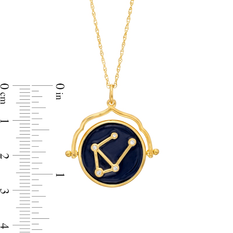 Main Image 4 of White Lab-Created Sapphire Libra Blue Enamel Flip Disc Pendant in Sterling Silver with 18K Gold Plate