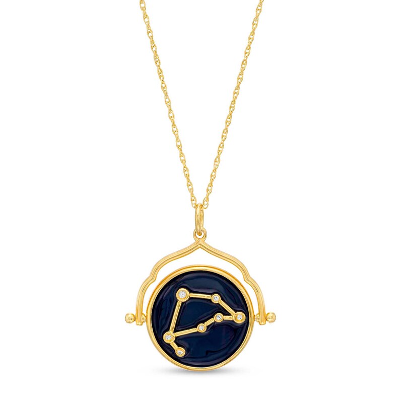 Main Image 1 of White Lab-Created Sapphire Capricorn Blue Enamel Flip Disc Pendant in Sterling Silver with 18K Gold Plate