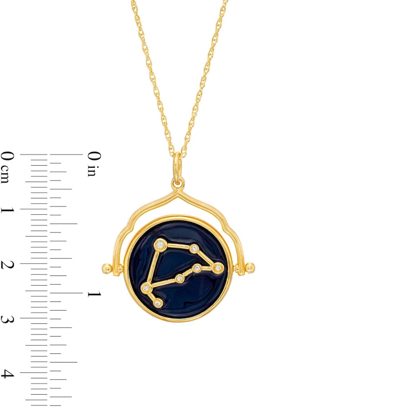 Main Image 4 of White Lab-Created Sapphire Capricorn Blue Enamel Flip Disc Pendant in Sterling Silver with 18K Gold Plate