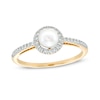 Thumbnail Image 1 of 5.5mm Freshwater Cultured Pearl and White Lab-Created Sapphire Frame Ring in 10K Gold