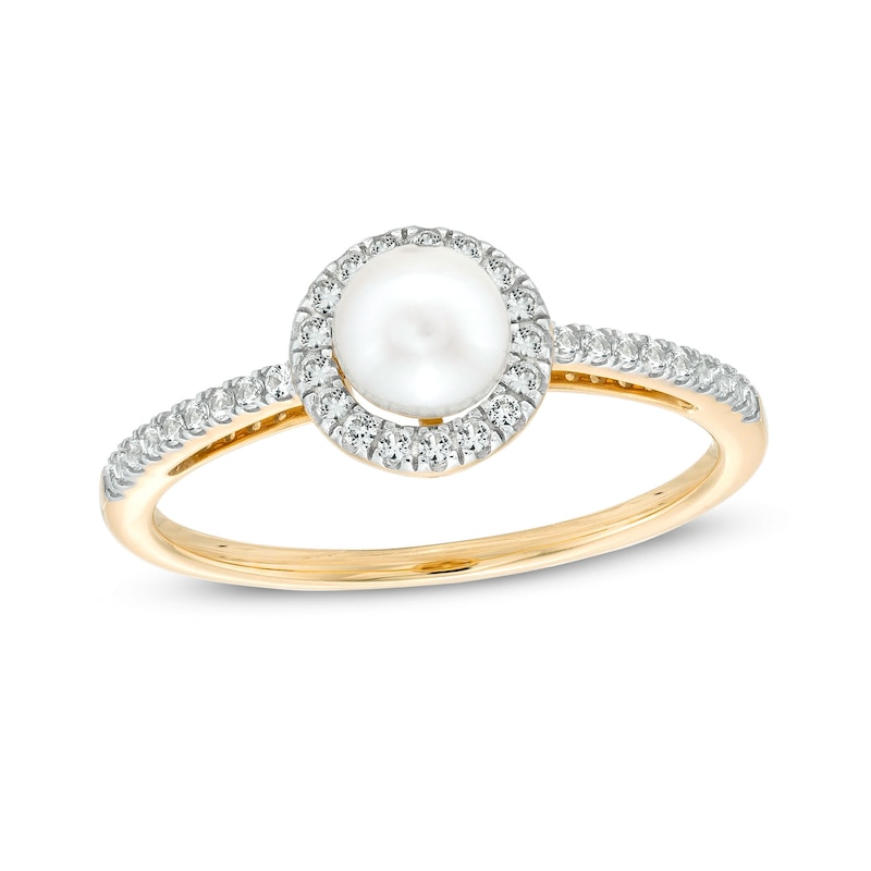 Main Image 1 of 5.5mm Freshwater Cultured Pearl and White Lab-Created Sapphire Frame Ring in 10K Gold