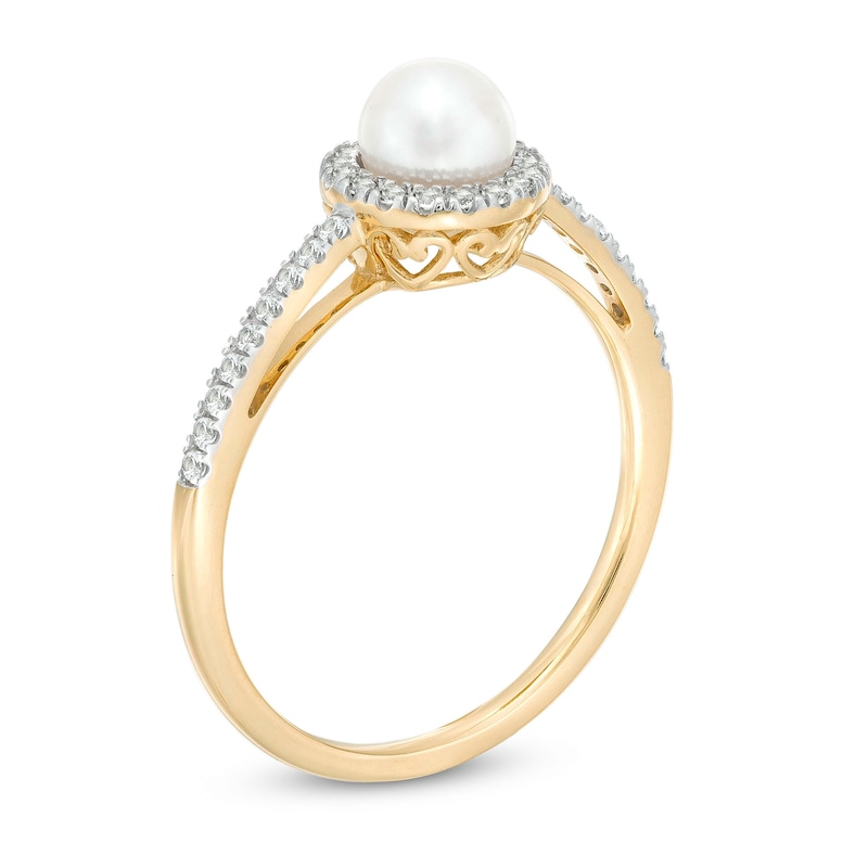 Main Image 3 of 5.5mm Freshwater Cultured Pearl and White Lab-Created Sapphire Frame Ring in 10K Gold
