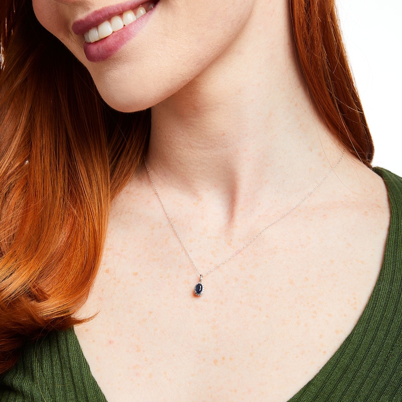 Main Image 2 of Oval Blue Sapphire and White Lab-Created Sapphire Frame Pendant in 10K White Gold
