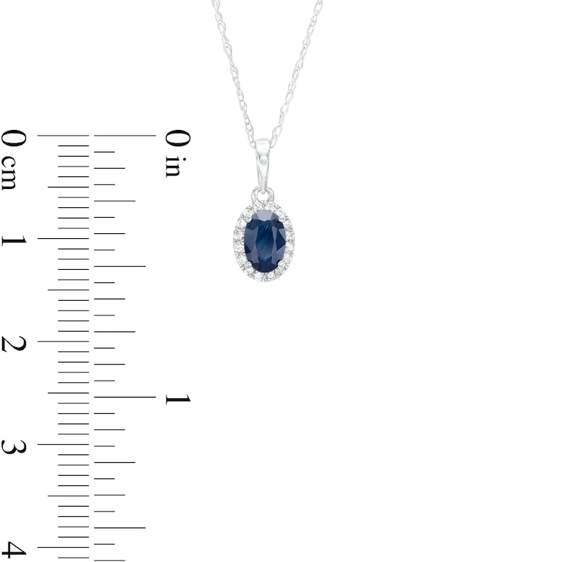 Main Image 3 of Oval Blue Sapphire and White Lab-Created Sapphire Frame Pendant in 10K White Gold