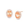 Thumbnail Image 1 of Oval Morganite and 1/6 CT. T.W. Diamond Frame Stud Earrings in 10K Rose Gold