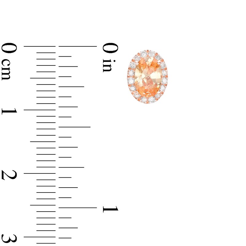 Main Image 3 of Oval Morganite and 1/6 CT. T.W. Diamond Frame Stud Earrings in 10K Rose Gold