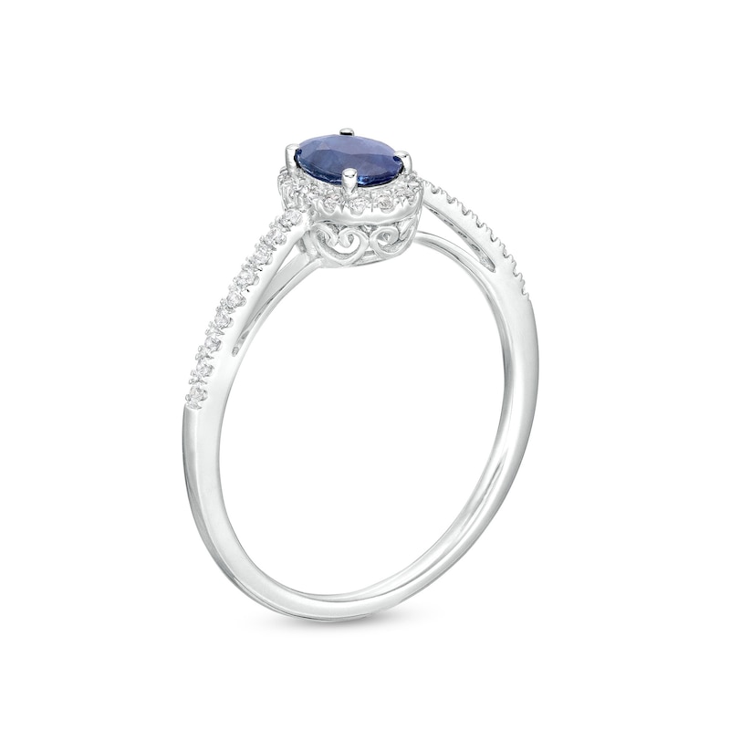 Main Image 3 of Oval Blue and White Lab-Created Sapphire Frame Ring in 10K White Gold