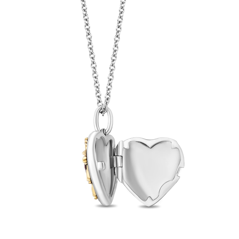 Main Image 2 of Enchanted Disney Snow White 4.0mm Heart-Shaped Garnet and 1/20 CT. T.W. Diamond Pendant in Sterling Silver with 10K Gold