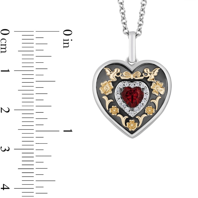 Main Image 4 of Enchanted Disney Snow White 4.0mm Heart-Shaped Garnet and 1/20 CT. T.W. Diamond Pendant in Sterling Silver with 10K Gold