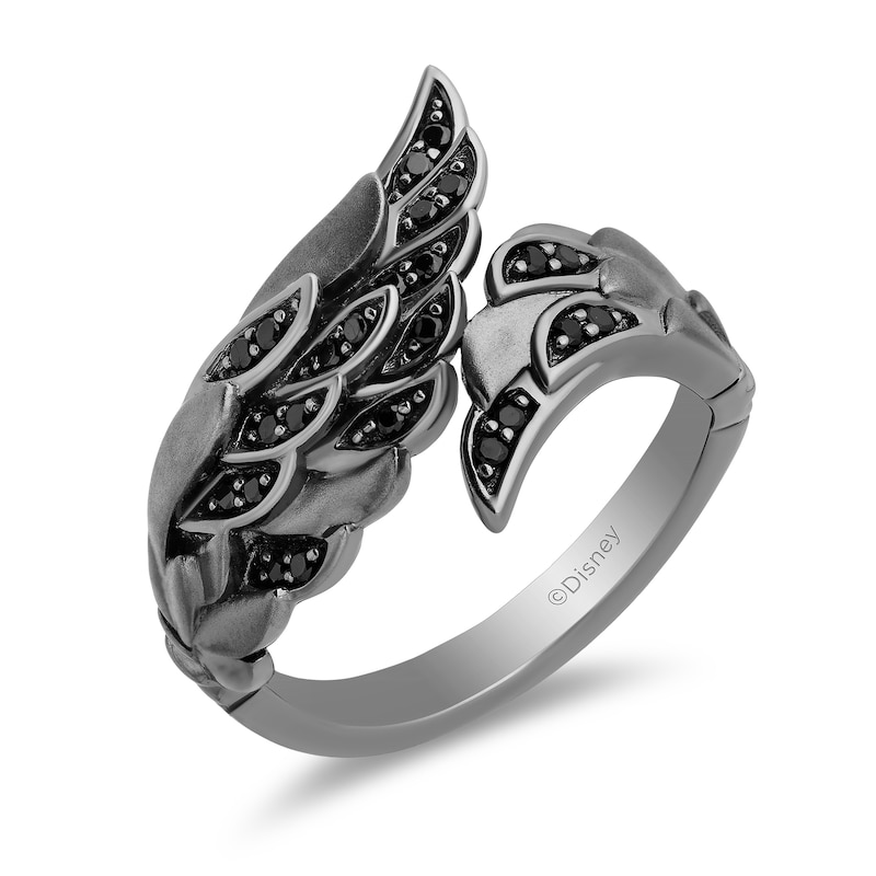 Enchanted Disney Villains Maleficent 1/5 Black Diamond Wing Ring  in Sterling Silver with Black Rhodium Plate