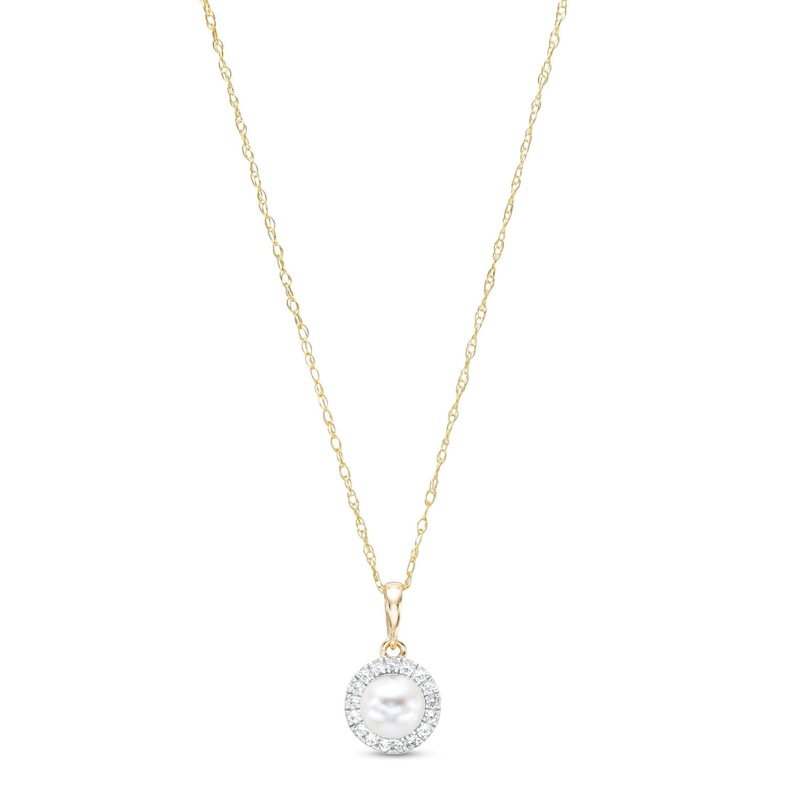 Main Image 1 of 5.0-5.5mm Freshwater Cultured Pearl and White Lab-Created Sapphire Frame Pendant in 10K Gold