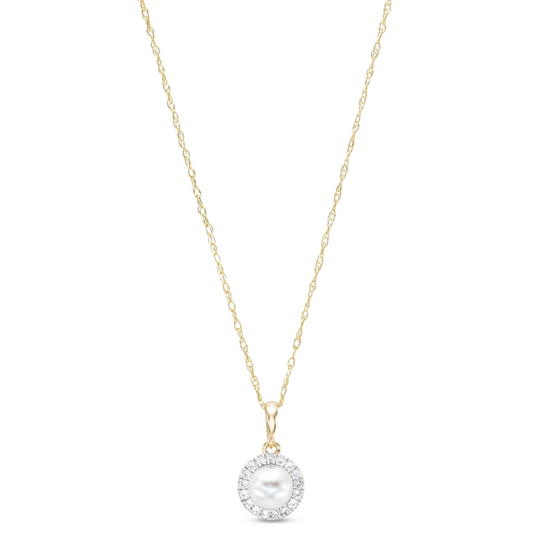 5.0-5.5mm Cultured Freshwater Pearl and White Lab-Created Sapphire Frame Pendant in 10K Gold