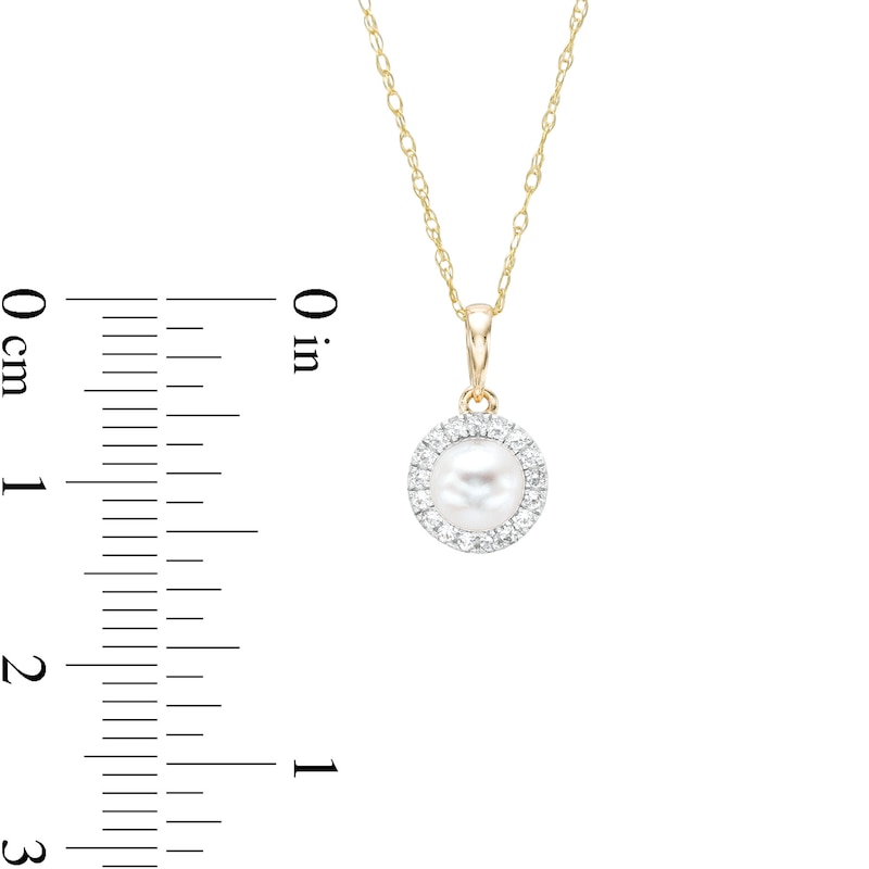 Main Image 3 of 5.0-5.5mm Freshwater Cultured Pearl and White Lab-Created Sapphire Frame Pendant in 10K Gold