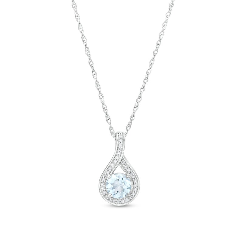 Main Image 1 of 6.0mm Aquamarine and 1/15 CT. T.W. Diamond Frame Teardrop Pendant in 10K White Gold