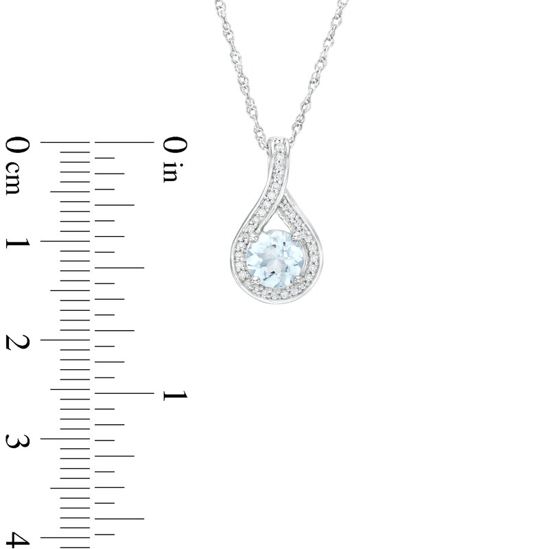 Main Image 3 of 6.0mm Aquamarine and 1/15 CT. T.W. Diamond Frame Teardrop Pendant in 10K White Gold