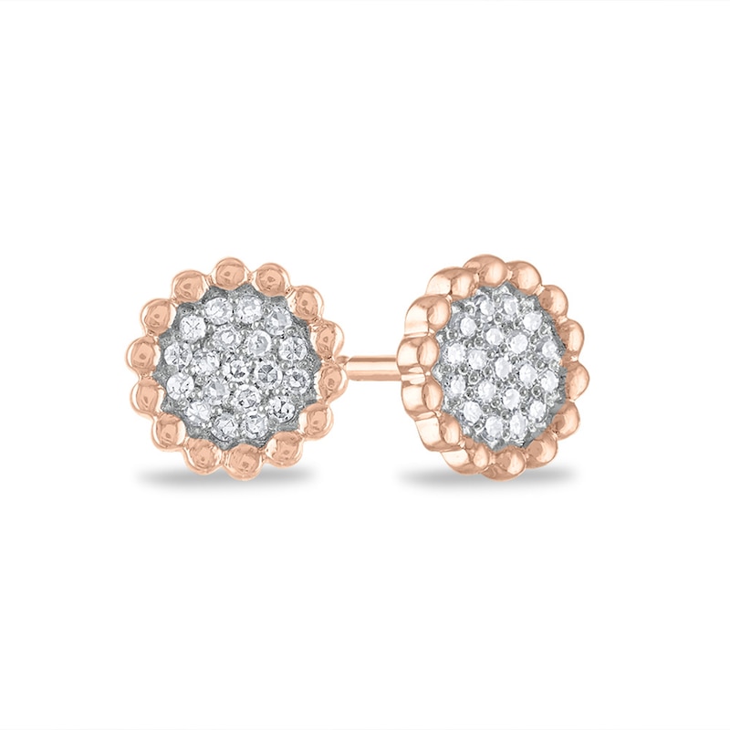 Main Image 1 of 1/8 CT. T.W. Multi-Diamond Beaded Circle Stud Earrings in 14K Rose Gold