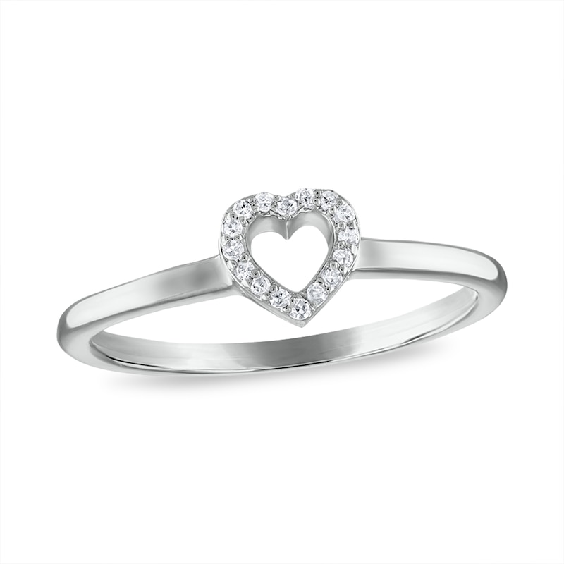 Main Image 1 of 1/20 CT. T.W. Diamond Dainty Heart Outline Ring in 14K White Gold