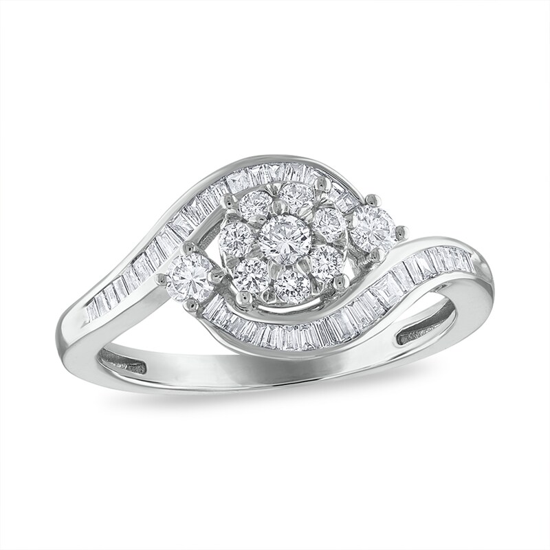 Main Image 1 of 1/2 CT. T.W. Multi-Diamond Bypass Ring in 10K White Gold
