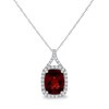 Thumbnail Image 1 of Cushion-Shaped Garnet and 1/8 CT. T.W. Diamond Frame Split Bail Pendant in 14K White Gold