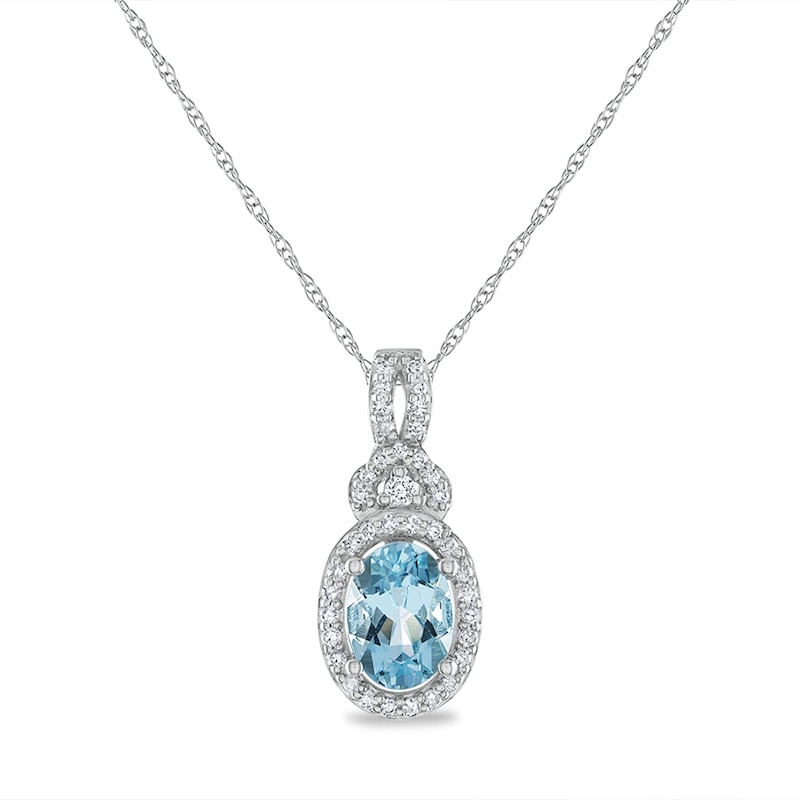 Main Image 1 of Oval Aquamarine and 1/6 CT. T.W. Diamond Frame Split Bail Pendant in 14K White Gold