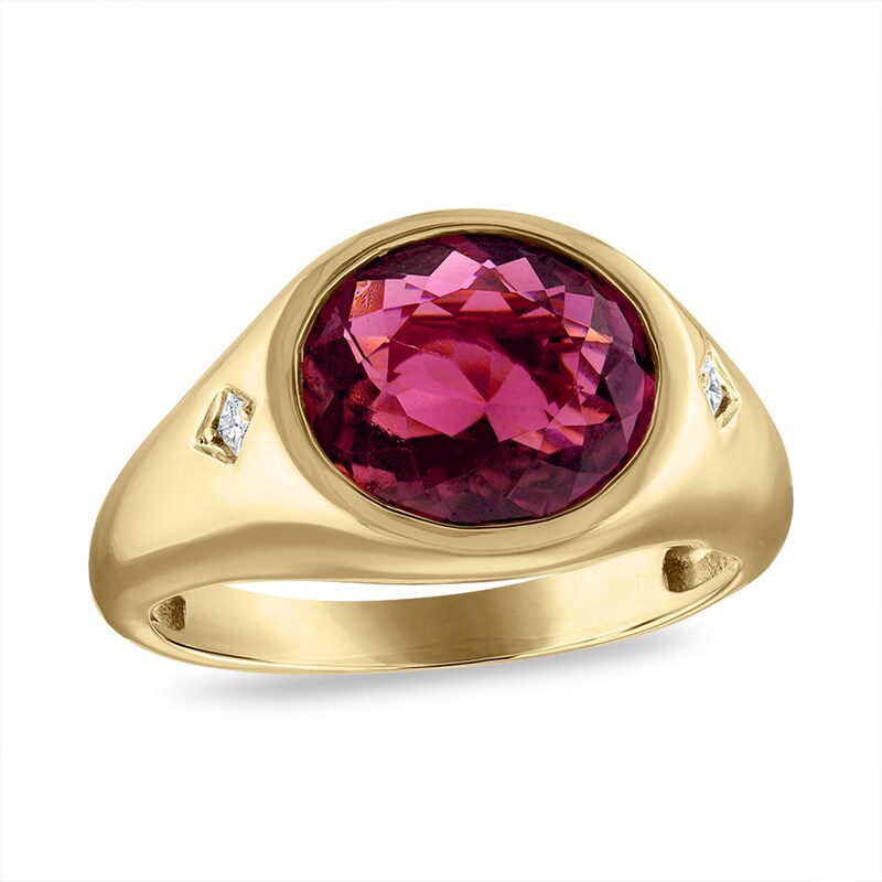 Main Image 1 of Oval Rubellite Tourmaline and 1/20 CT. T.W. Princess-Cut Diamond Ring in 14K Gold