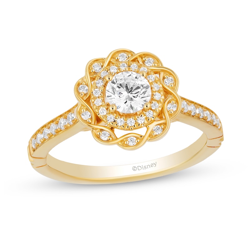 Main Image 1 of Enchanted Disney Merida 3/4 CT. T.W. Diamond Double Twist Frame Floral Engagement Ring in 14K Gold