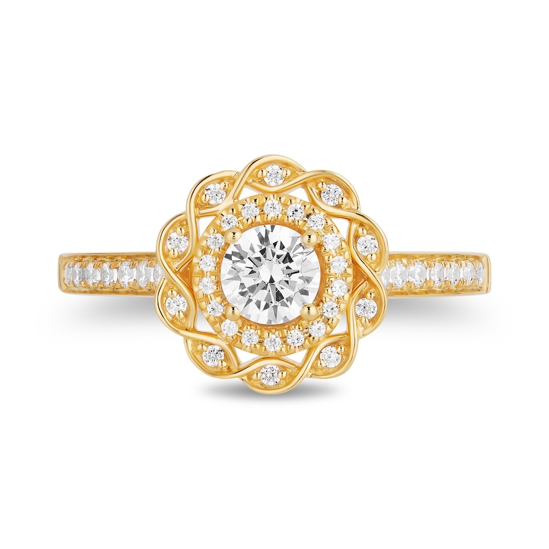 Main Image 4 of Enchanted Disney Merida 3/4 CT. T.W. Diamond Double Twist Frame Floral Engagement Ring in 14K Gold