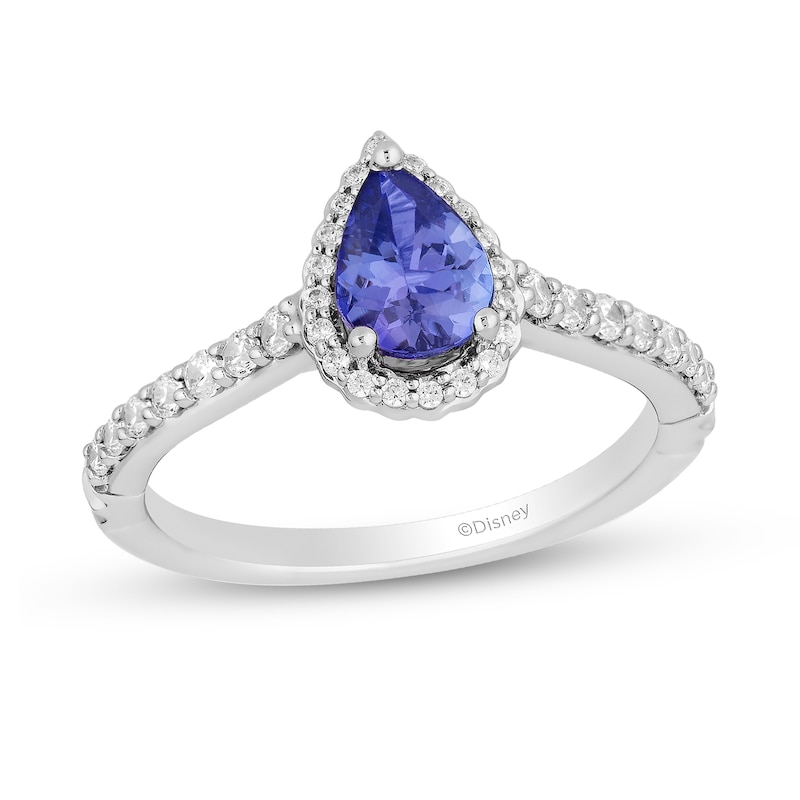 Main Image 1 of Enchanted Disney Ariel Pear-Shaped Tanzanite and 1/3 CT. T.W. Diamond Frame Engagement Ring in 14K Two-Tone Gold