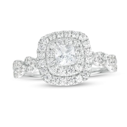 1 CT. T.W. Certified Princess-Cut Lab-Grown Diamond Double Frame Engagement Ring in 10K White Gold (F/SI2)