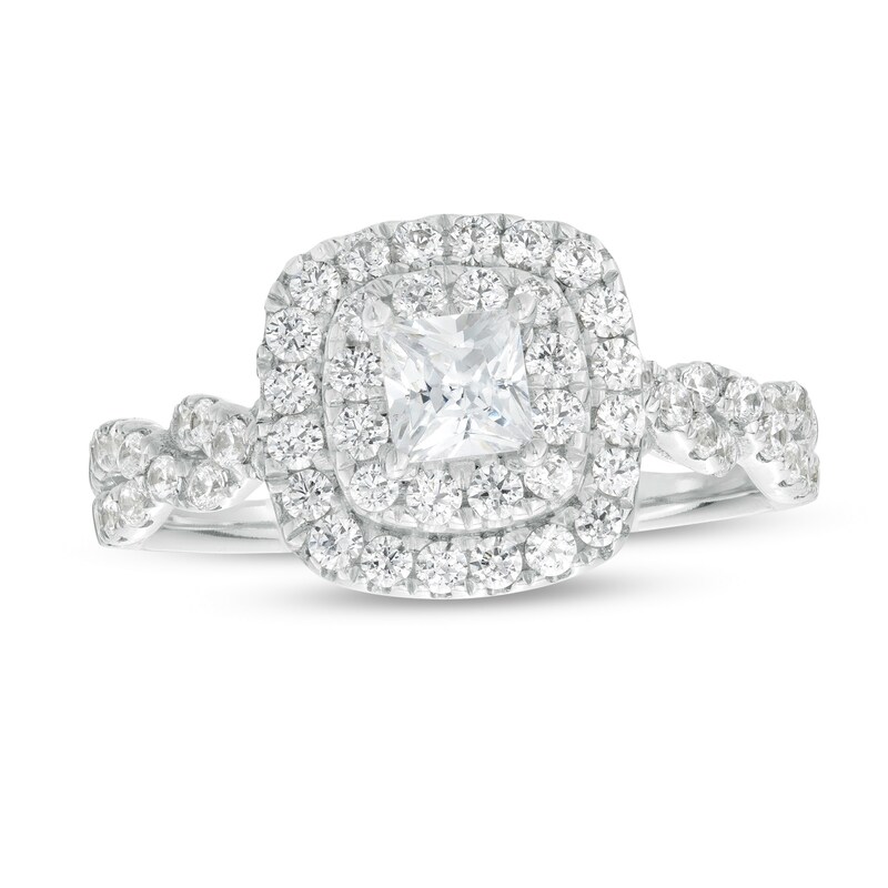 Main Image 1 of 1 CT. T.W. Certified Princess-Cut Lab-Grown Diamond Double Frame Engagement Ring in 10K White Gold (F/SI2)