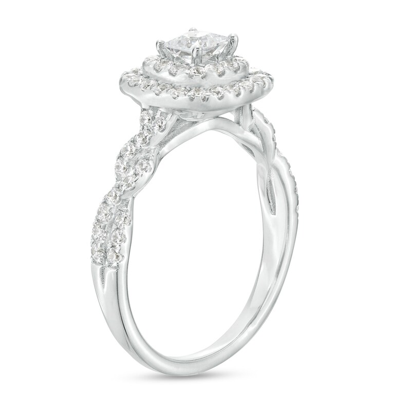 Main Image 3 of 1 CT. T.W. Certified Princess-Cut Lab-Grown Diamond Double Frame Engagement Ring in 10K White Gold (F/SI2)