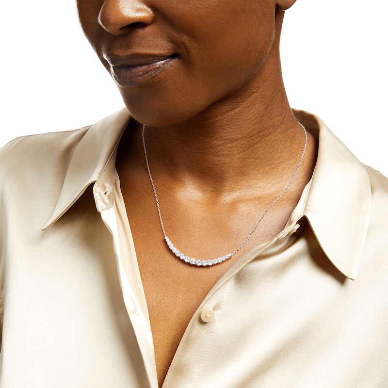 Main Image 2 of 3 CT. T.W. Certified Lab-Grown Diamond Graduated Curved Bar Necklace in 14K White Gold (F/SI2)