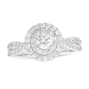 Thumbnail Image 1 of 1 CT. T.W. Certified Lab-Grown Diamond Double Frame Twist Shank Engagement Ring in 10K White Gold (F/SI2)