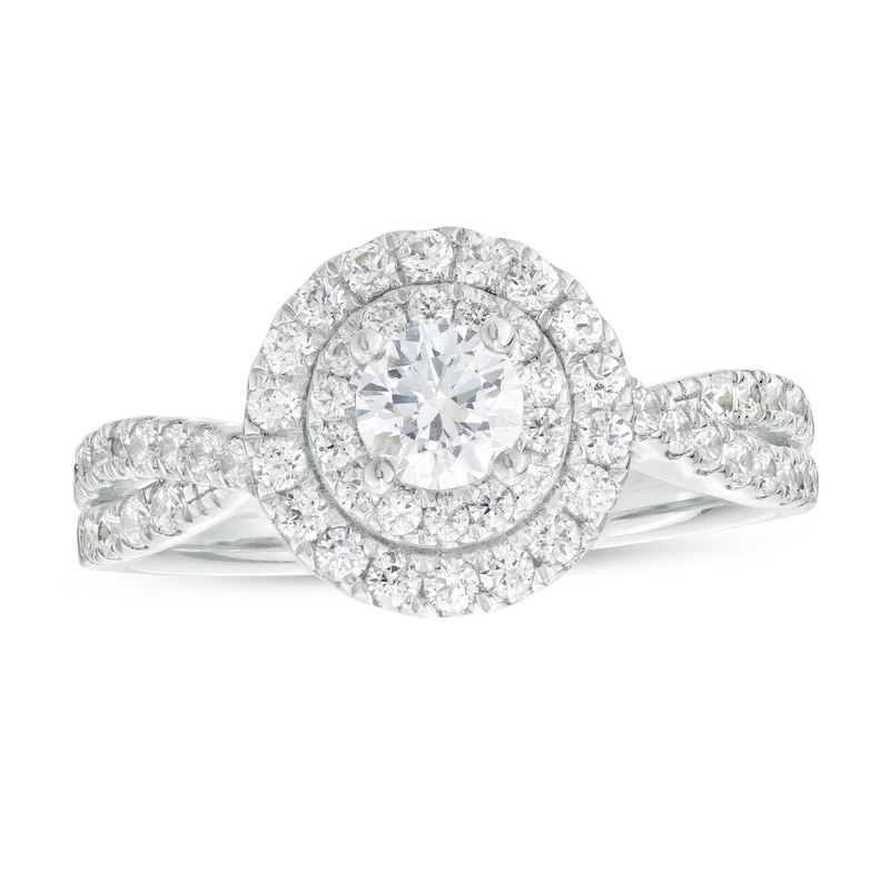 Main Image 1 of 1 CT. T.W. Certified Lab-Grown Diamond Double Frame Twist Shank Engagement Ring in 10K White Gold (F/SI2)
