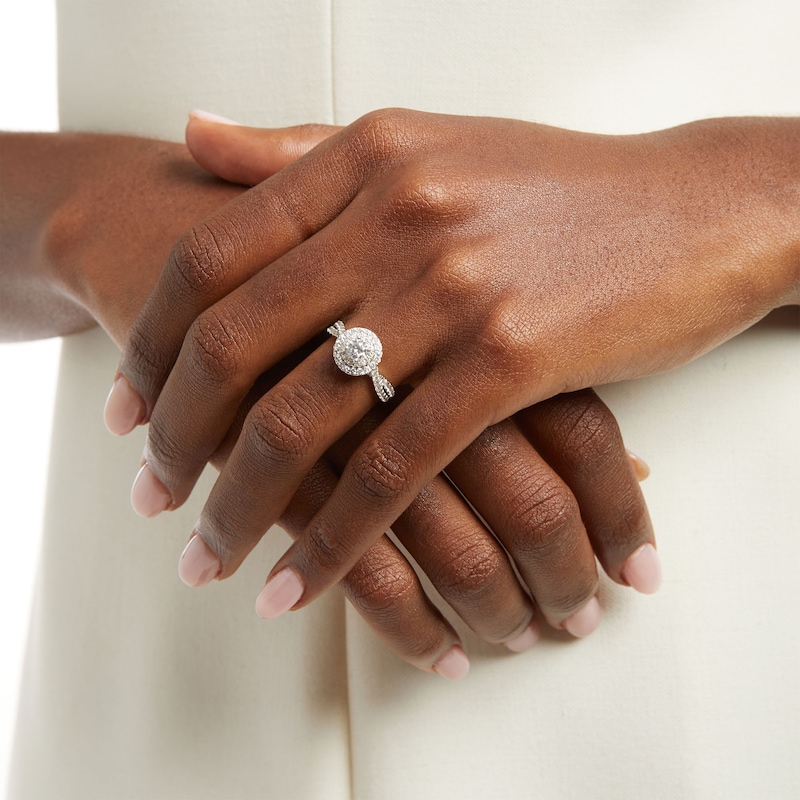 Main Image 2 of 1 CT. T.W. Certified Lab-Grown Diamond Double Frame Twist Shank Engagement Ring in 10K White Gold (F/SI2)
