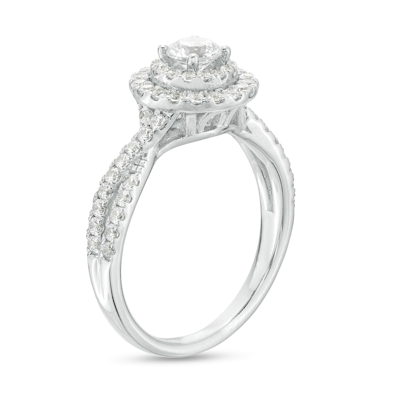 Main Image 3 of 1 CT. T.W. Certified Lab-Grown Diamond Double Frame Twist Shank Engagement Ring in 10K White Gold (F/SI2)