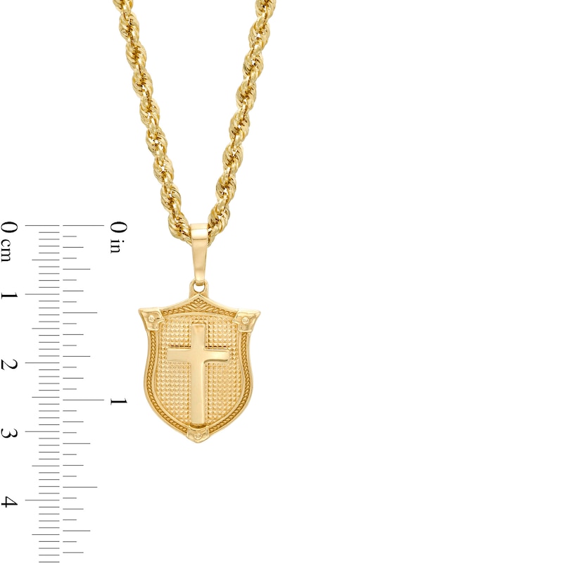 Main Image 3 of Men's Textured Cross Shield Pendant in 10K Gold – 22"
